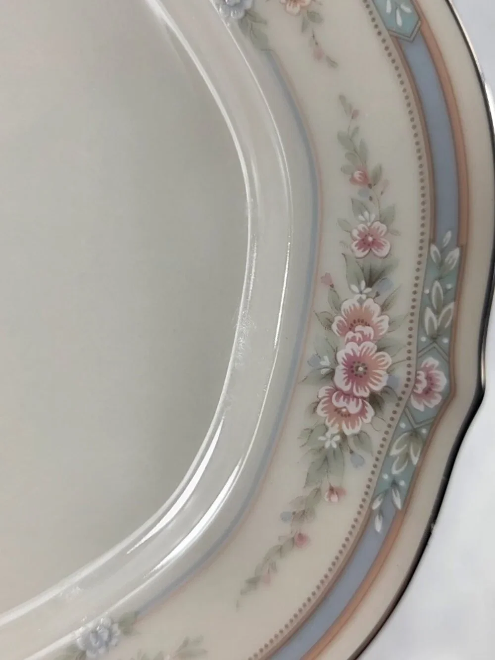 TWO Noritake Rothschild Bread Plates Ivory Blue Band with Pink Flowers